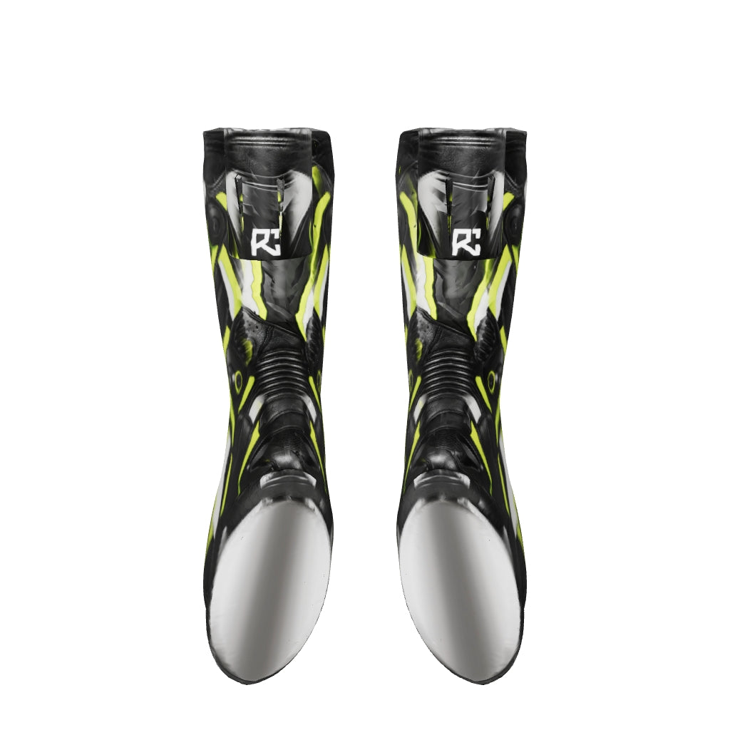 Riz Core Pulse motorcycle boots — improved approximate 3D design preview (v2), not a fit model