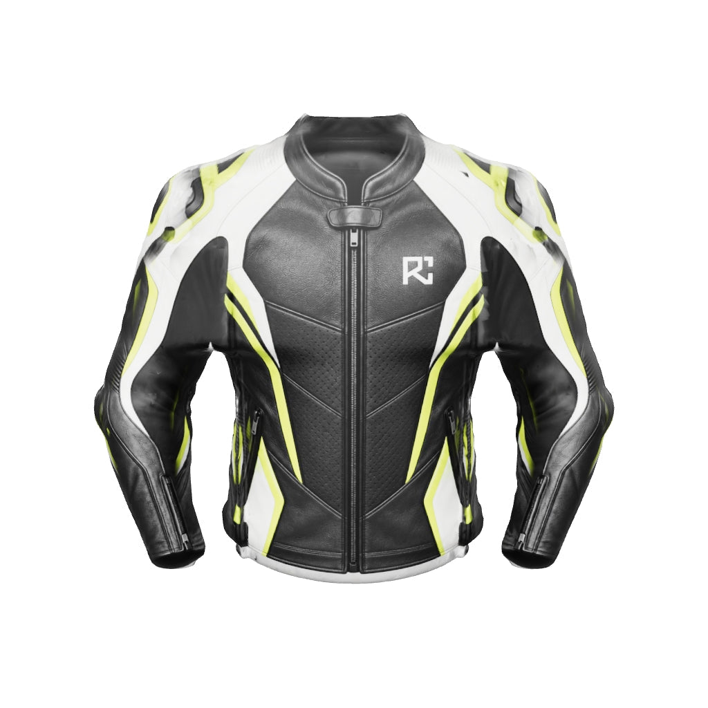 Riz Core Pulse motorcycle jacket — improved approximate 3D design preview (v2), not a fit model
