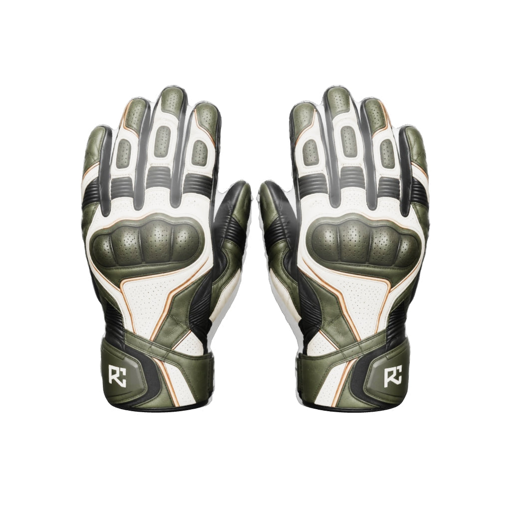 Riz Core Strada motorcycle gloves — improved approximate 3D design preview (v2), not a fit model