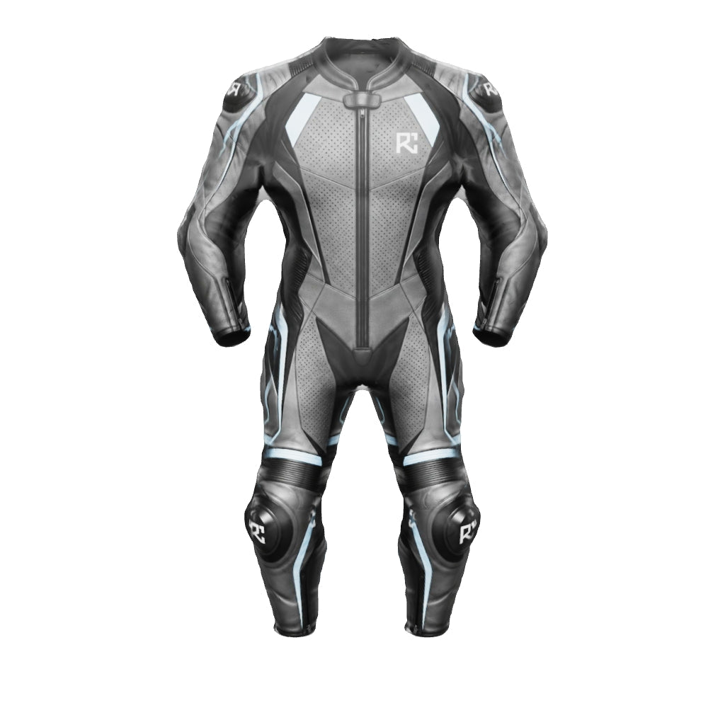 Riz Core Torque motorcycle suit — improved approximate 3D design preview (v2), not a fit model