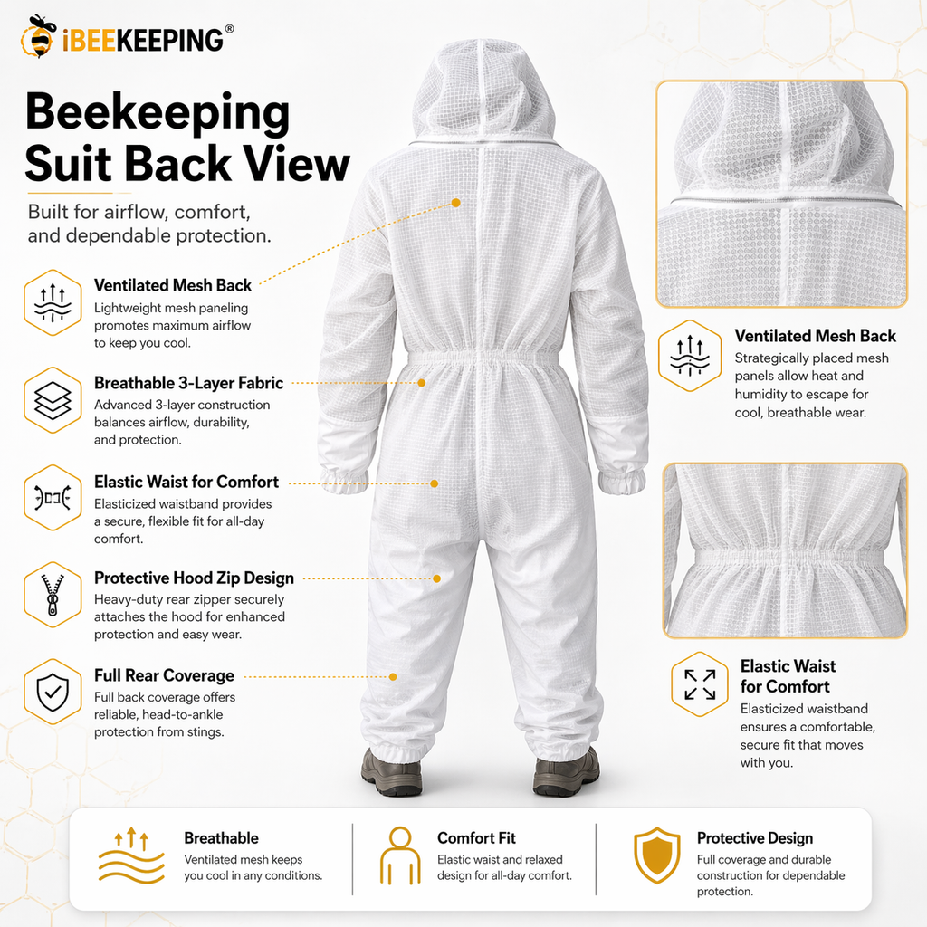 3 Layer Mesh Ventilated Beekeeping Suit with Veil for Full Body Protection